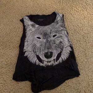 Allsaints black crop top with wolf design